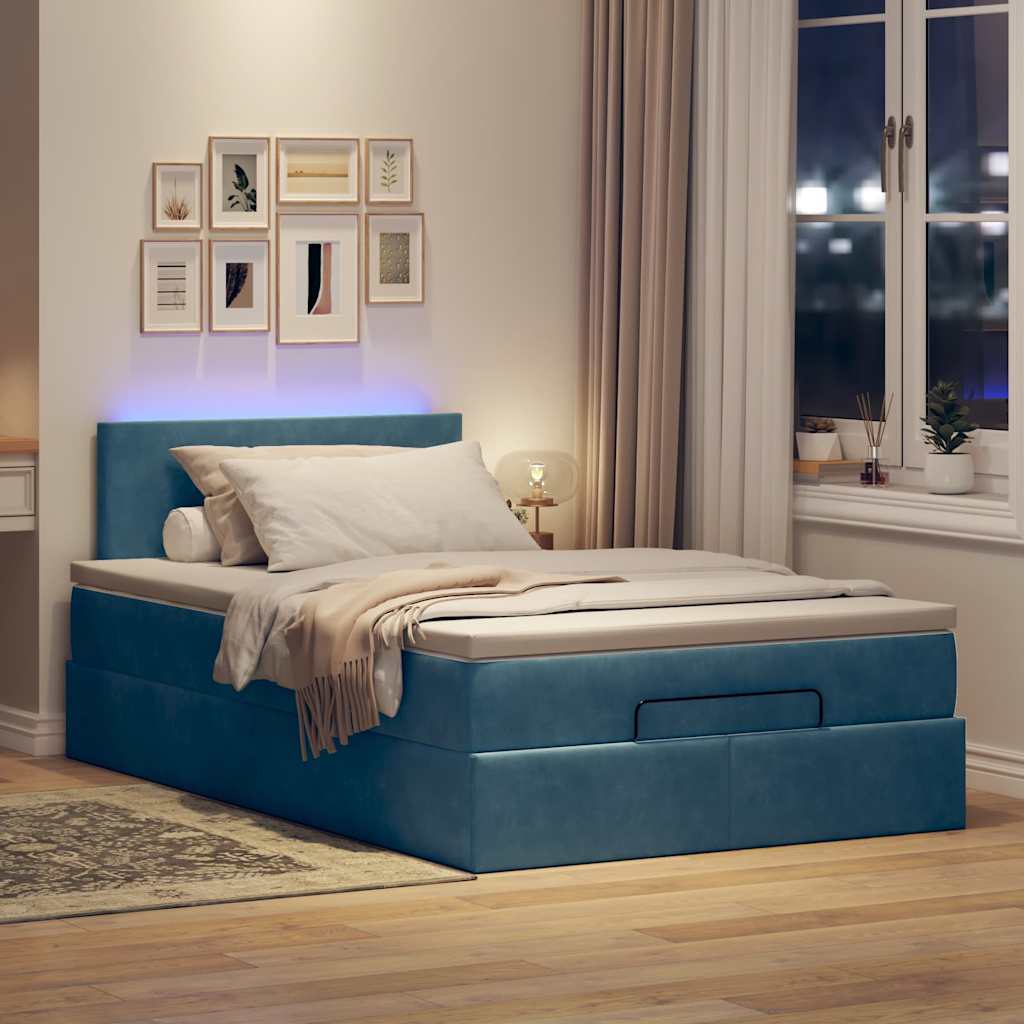 Ottoman bed met matras en LED's 120x200cm fluweel donkerblauw