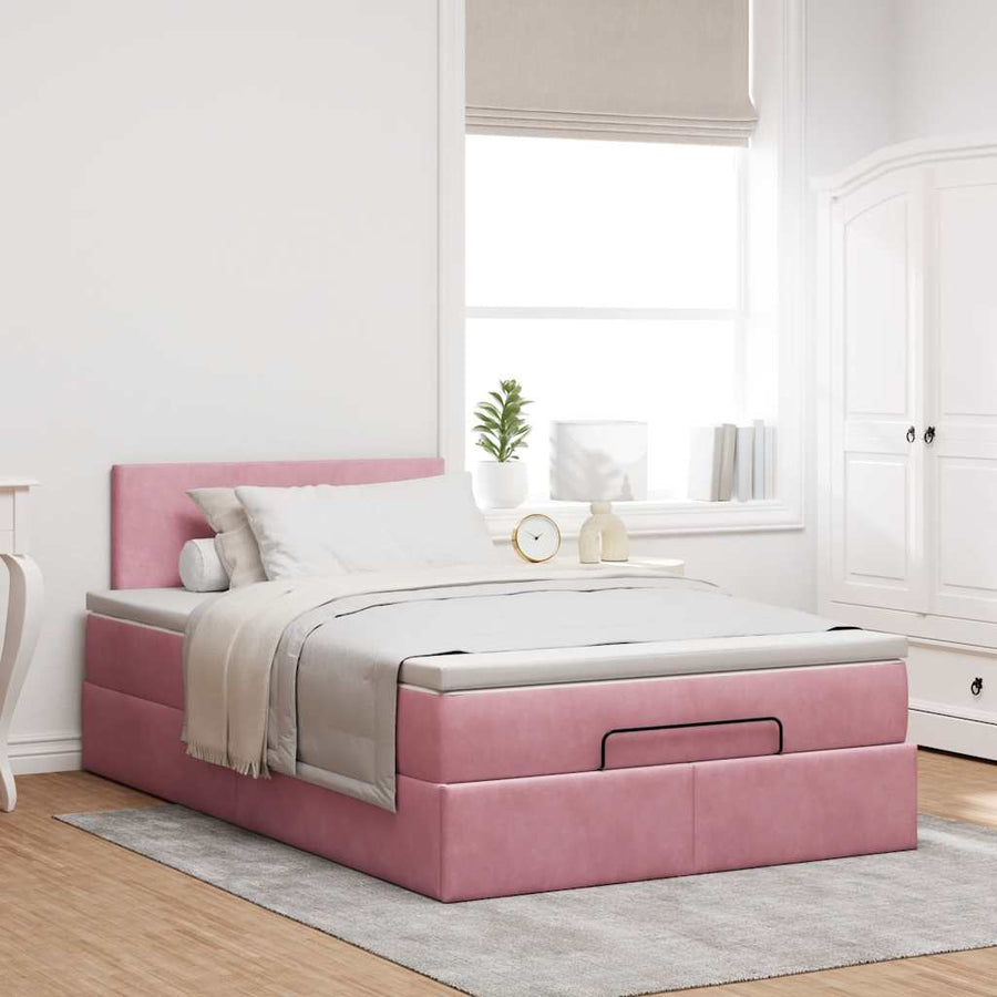 Ottoman bed met matras en LED's 120x200cm fluweel roze