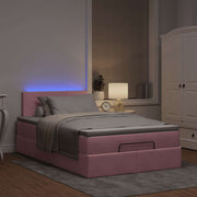 Ottoman bed with mattress and LEDs 120x200cm velvet pink