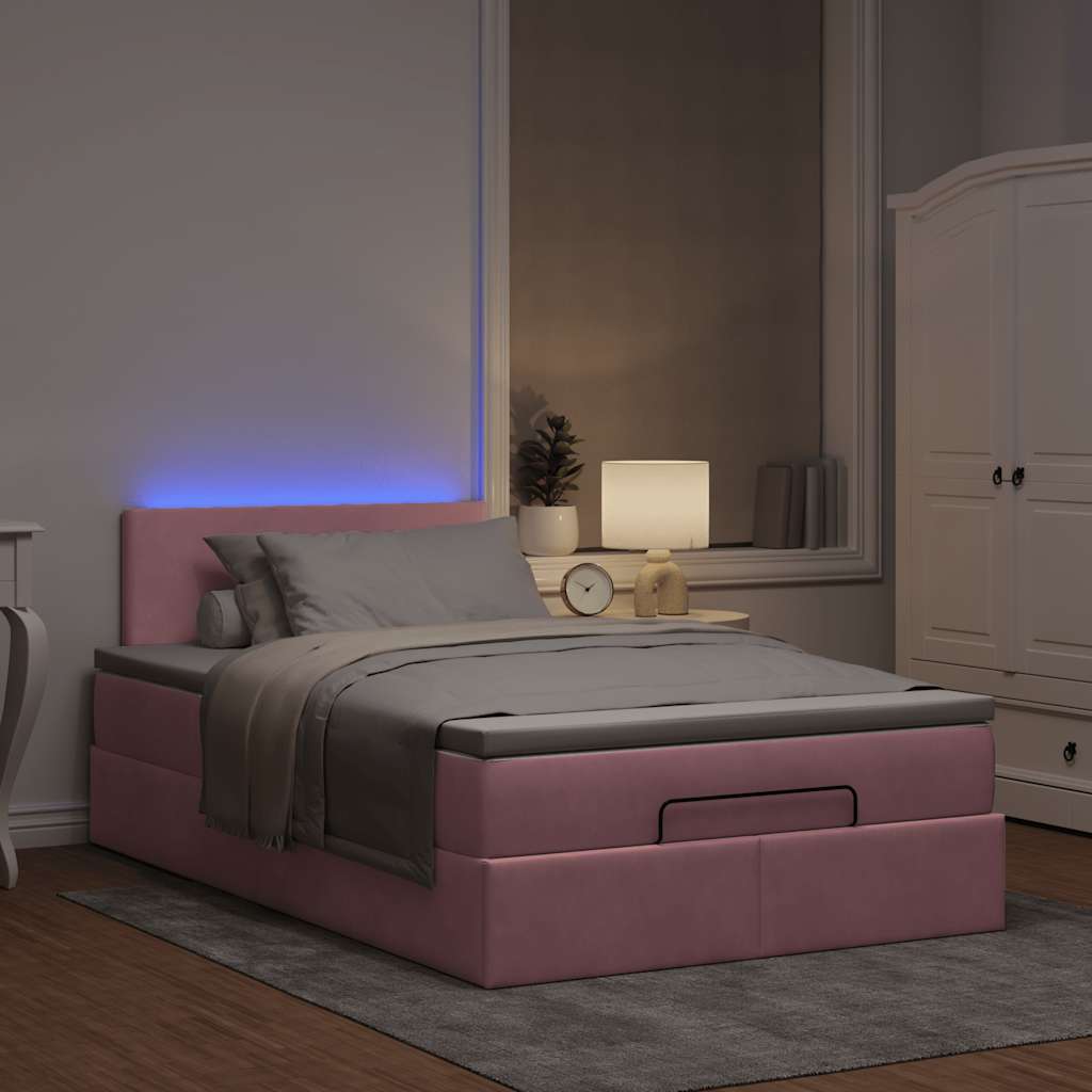 Ottoman bed met matras en LED's 120x200cm fluweel roze