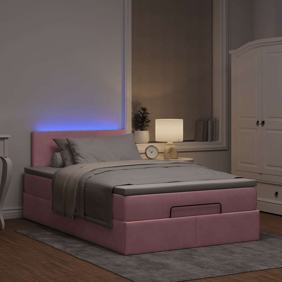 Ottoman bed met matras en LED's 120x200cm fluweel roze