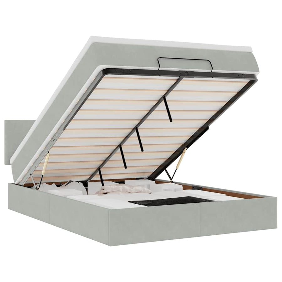 Ottoman bed met matras en LED's 140x190cm fluweel lichtgrijs