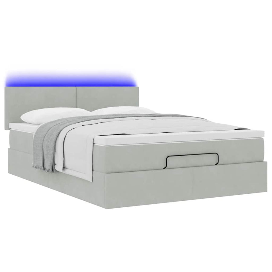 Ottoman bed met matras en LED's 140x190cm fluweel lichtgrijs