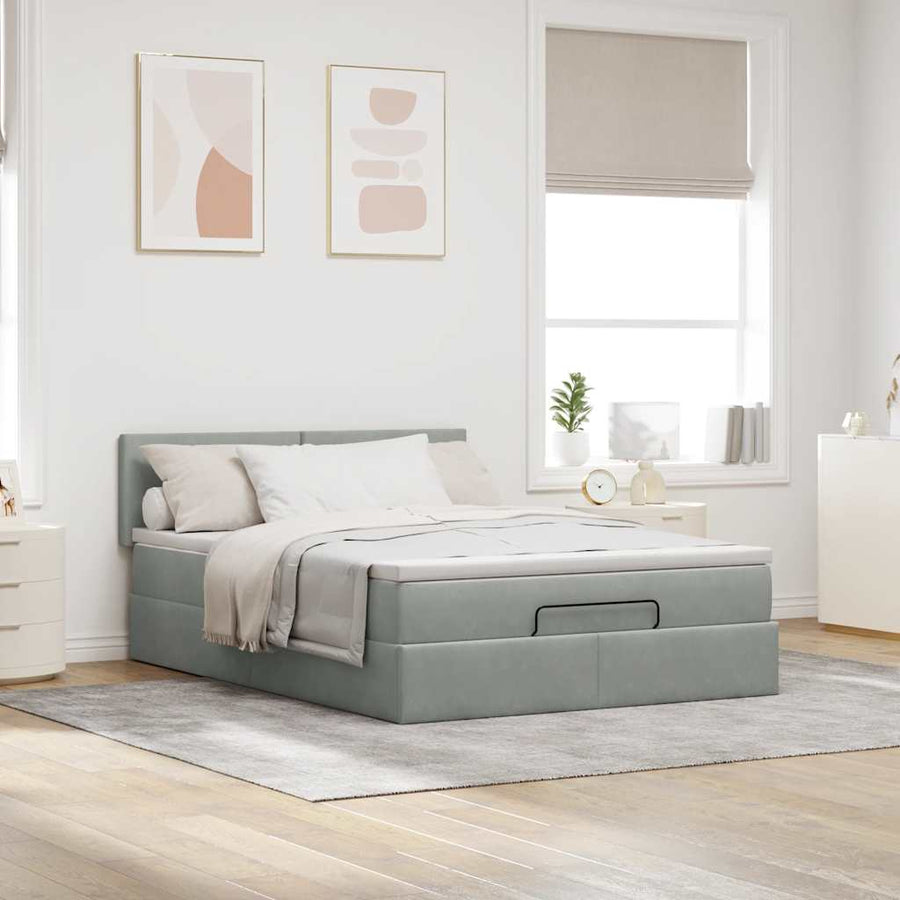 Ottoman bed met matras en LED's 140x190cm fluweel lichtgrijs