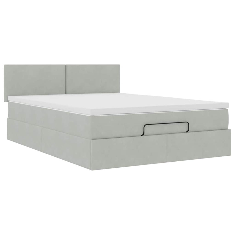 Ottoman bed met matras en LED's 140x190cm fluweel lichtgrijs