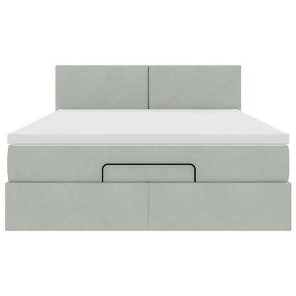 Ottoman bed met matras en LED's 140x190cm fluweel lichtgrijs