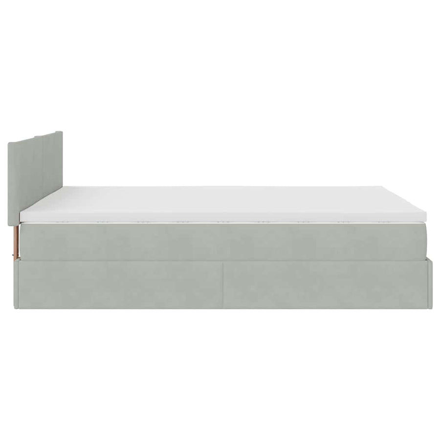 Ottoman bed met matras en LED's 140x190cm fluweel lichtgrijs