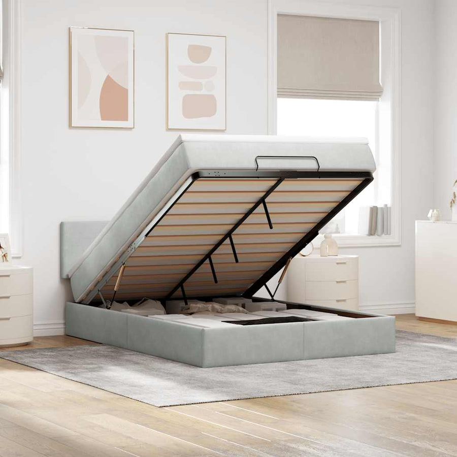 Ottoman bed met matras en LED's 140x190cm fluweel lichtgrijs
