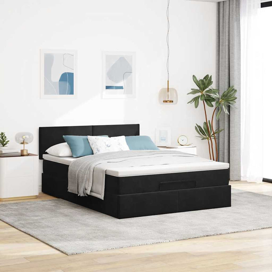 Ottoman bed met matras en LED's 140x190cm fluweel zwart