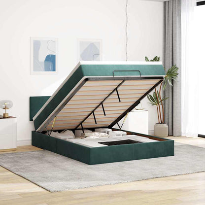 Ottoman bed met matras en LED's 140x190cm fluweel donkergroen