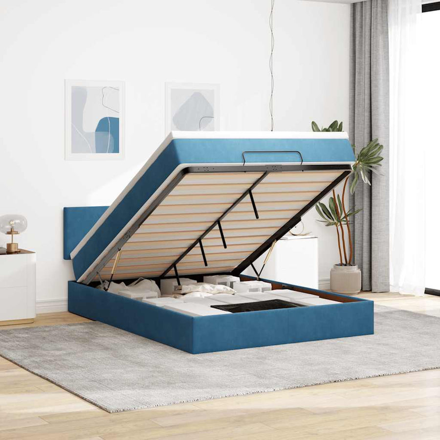 Ottoman bed met matras en LED's 140x190cm fluweel donkerblauw