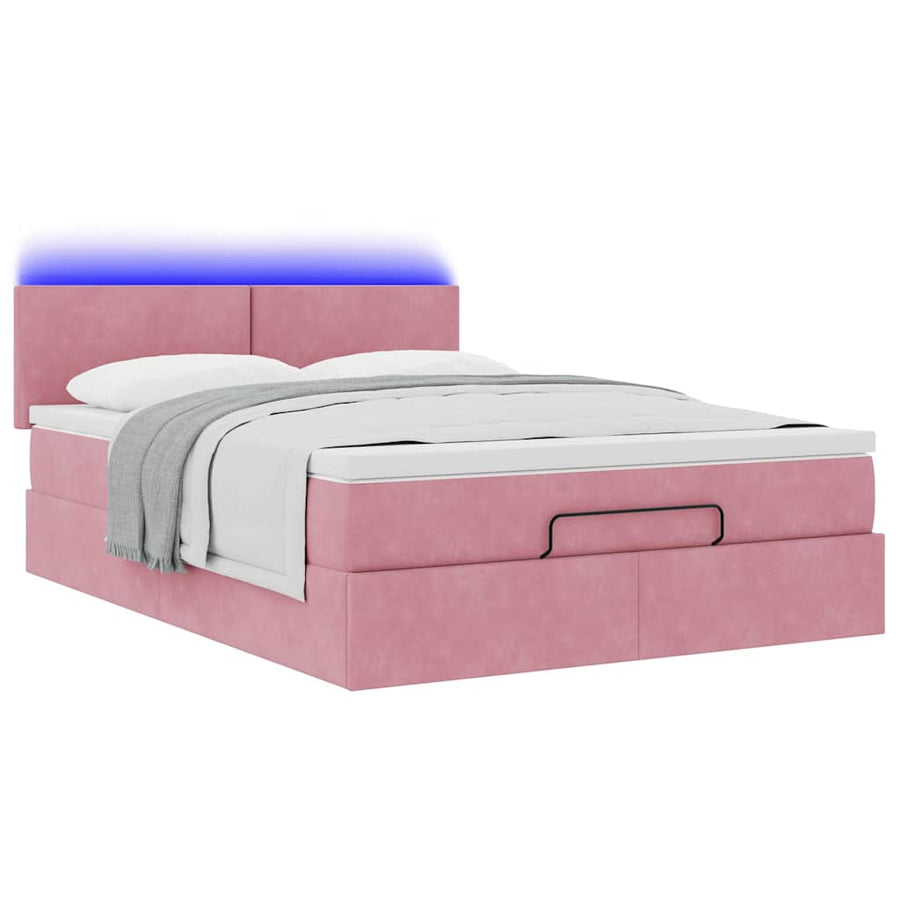 Ottoman bed met matras en LED's 140x190cm fluweel roze