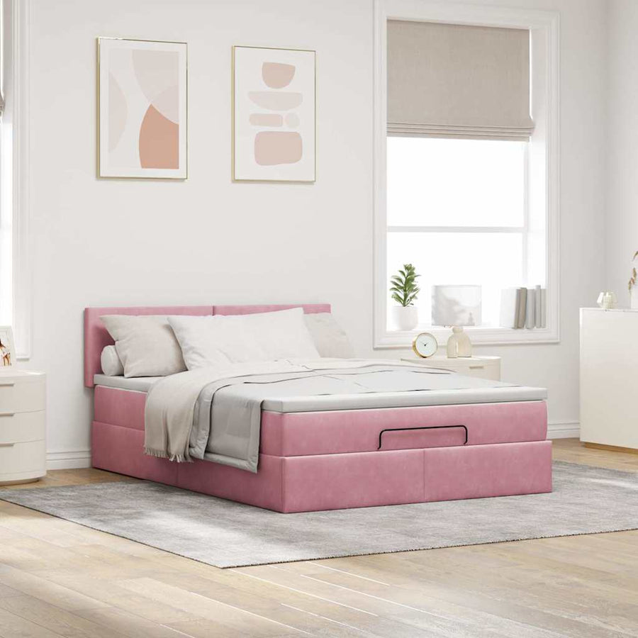 Ottoman bed met matras en LED's 140x190cm fluweel roze