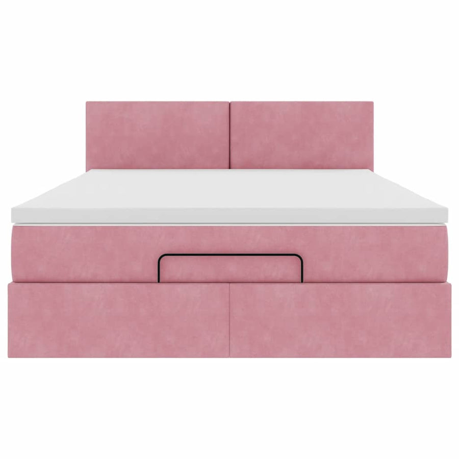 Ottoman bed met matras en LED's 140x190cm fluweel roze