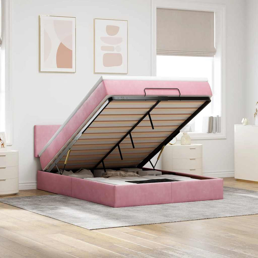 Ottoman bed met matras en LED's 140x190cm fluweel roze