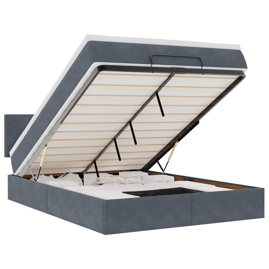 Ottoman bed met matras en LED's 140x200cm fluweel donkergrijs