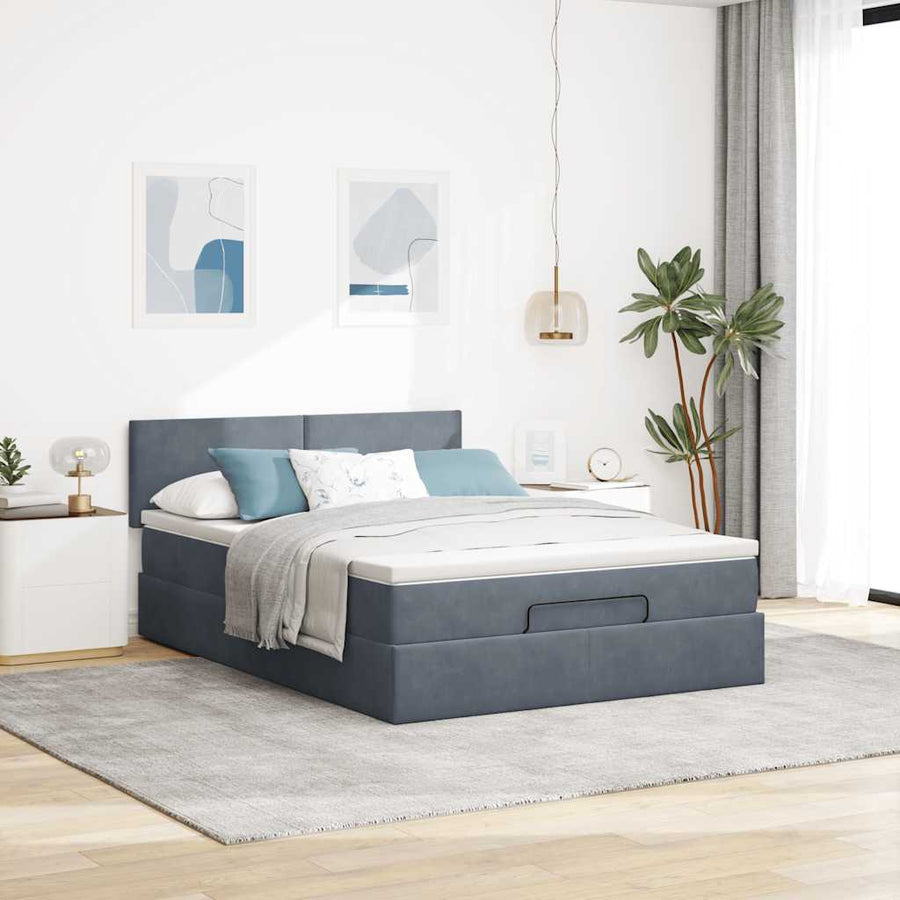 Ottoman bed met matras en LED's 140x200cm fluweel donkergrijs