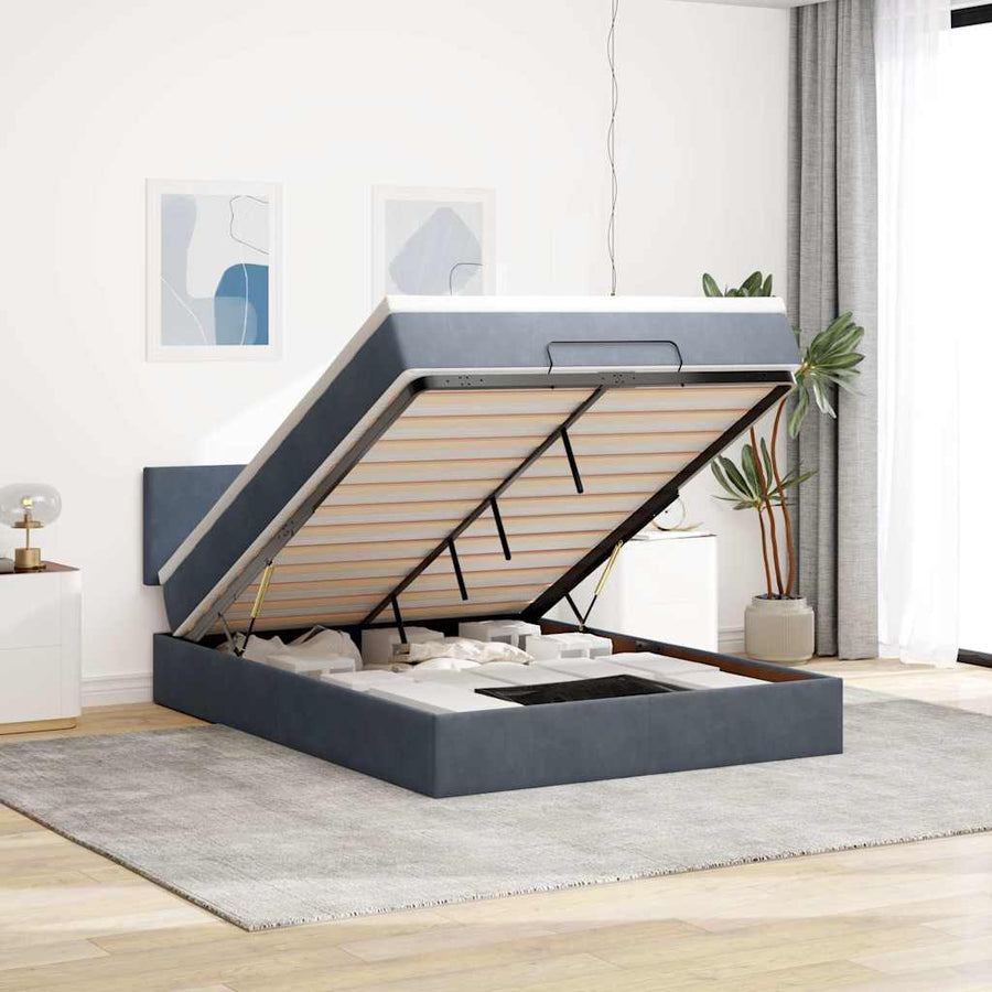 Ottoman bed met matras en LED's 140x200cm fluweel donkergrijs