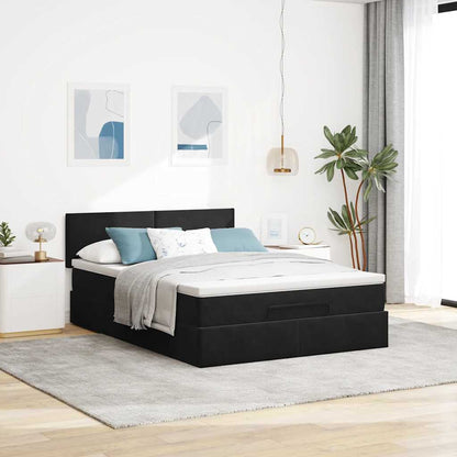 Ottoman Bed Met Matras En Led's 140X200Cm Fluweel 140 x 200 cm Zwart