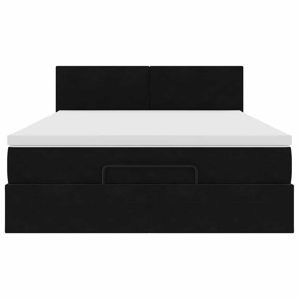 Ottoman Bed Met Matras En Led's 140X200Cm Fluweel 140 x 200 cm Zwart