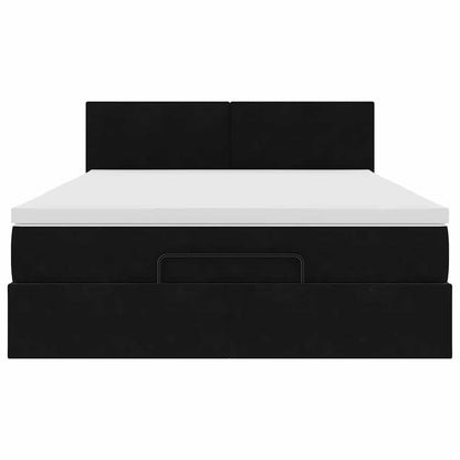 Ottoman Bed Met Matras En Led's 140X200Cm Fluweel 140 x 200 cm Zwart