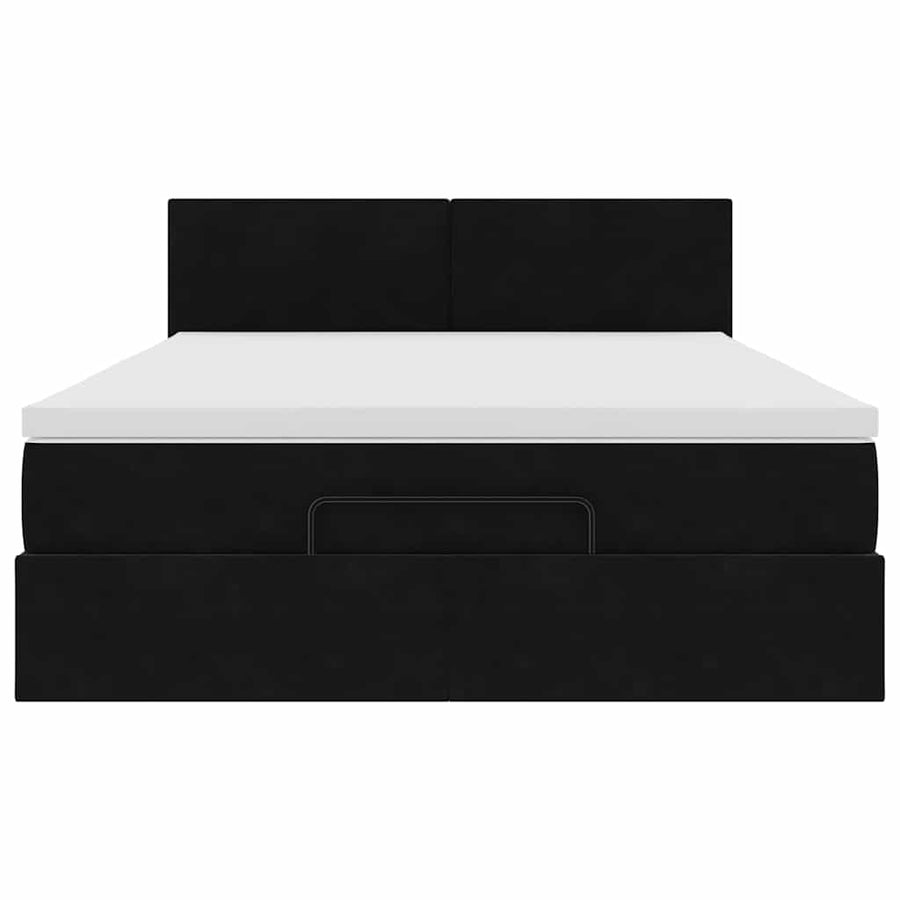 Ottoman Bed Met Matras En Led's 140X200Cm Fluweel 140 x 200 cm Zwart