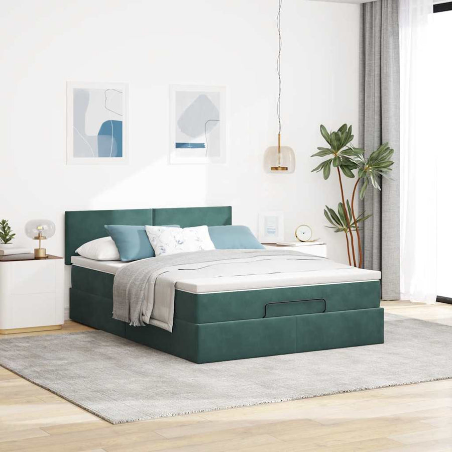 Ottoman bed met matras en LED's 140x200cm fluweel donkergroen