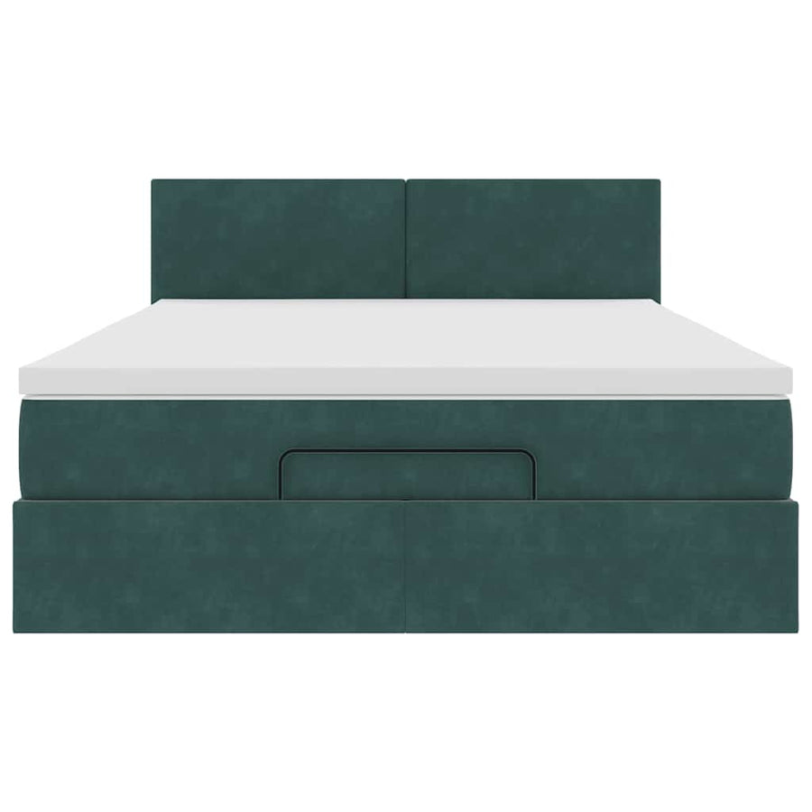 Ottoman bed met matras en LED's 140x200cm fluweel donkergroen
