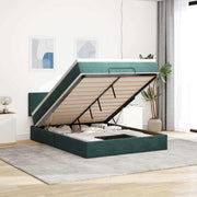 Ottoman bed with mattress and LEDs 140x200cm velvet dark green