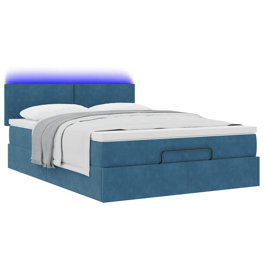 Ottoman bed met matras en LED's 140x200cm fluweel donkerblauw