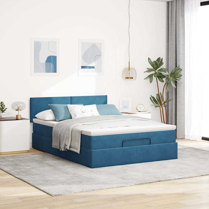 Ottoman bed met matras en LED's 140x200cm fluweel donkerblauw