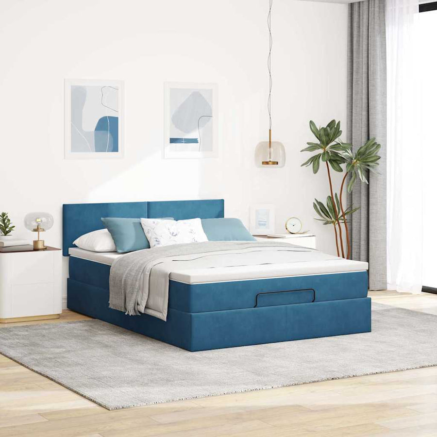 Ottoman bed met matras en LED's 140x200cm fluweel donkerblauw