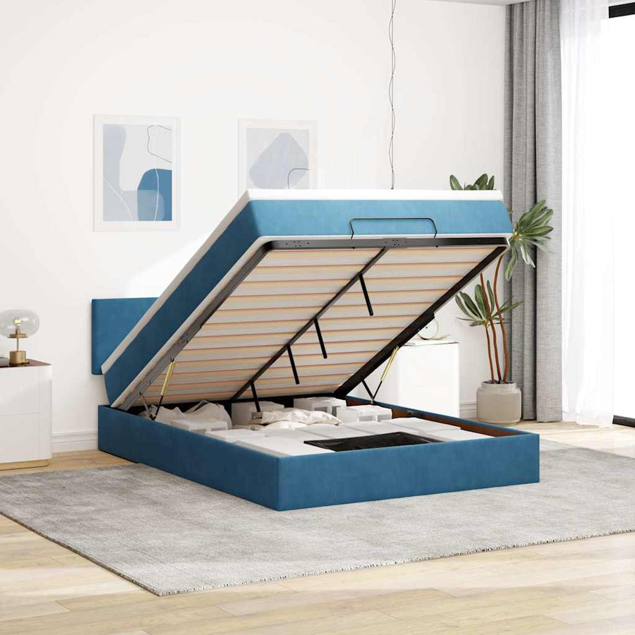Ottoman bed met matras en LED's 140x200cm fluweel donkerblauw