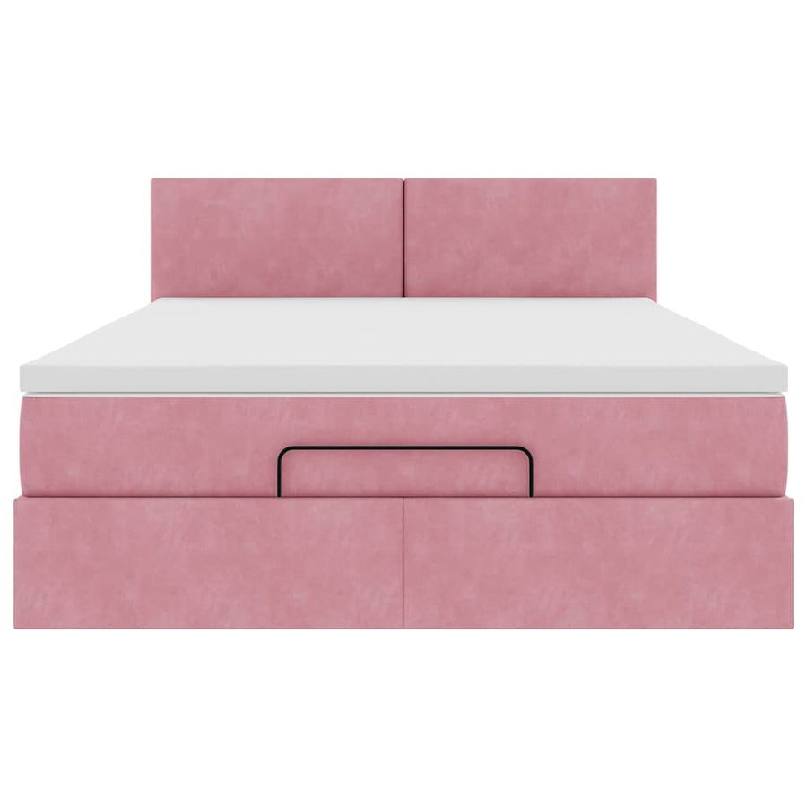 Ottoman bed met matras en LED's 140x200cm fluweel roze