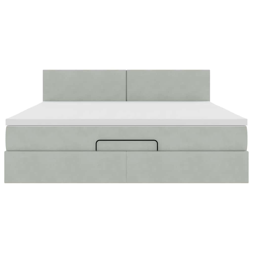 Ottoman bed met matras en LED's 160x200cm fluweel lichtgrijs