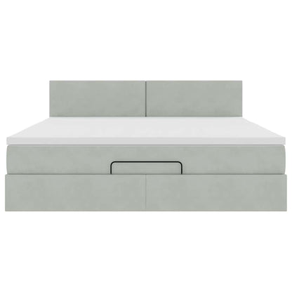 Ottoman bed met matras en LED's 160x200cm fluweel lichtgrijs