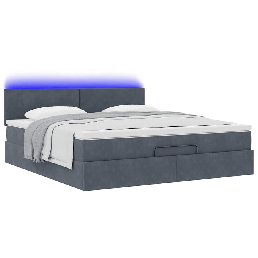 Ottoman Bed Met Matras En Led's 160X200Cm Fluweel 160 x 200 cm Donkergrijs