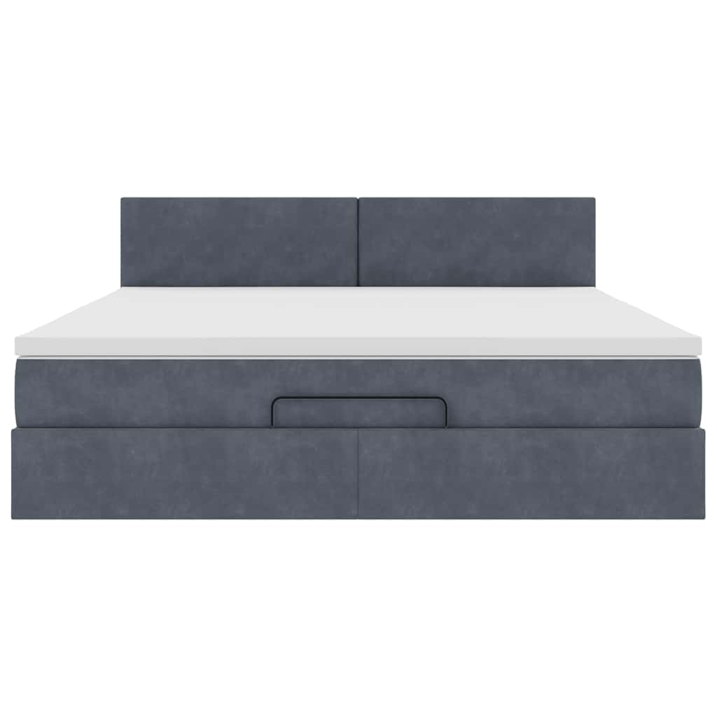 Ottoman Bed Met Matras En Led's 160X200Cm Fluweel 160 x 200 cm Donkergrijs