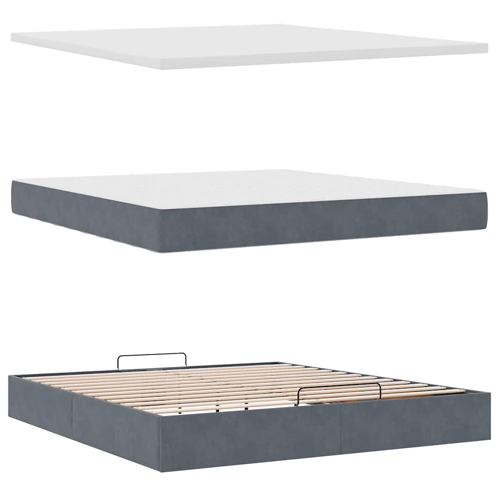 Ottoman Bed Met Matras En Led's 160X200Cm Fluweel 160 x 200 cm Donkergrijs