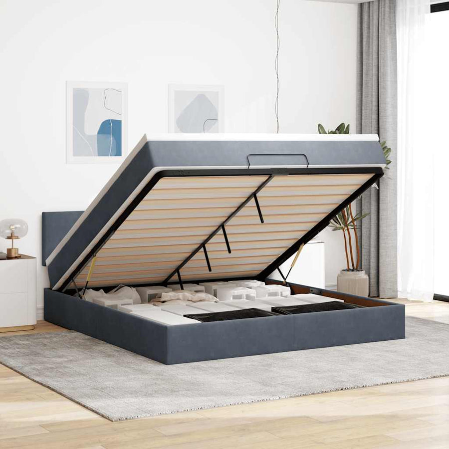 Ottoman Bed Met Matras En Led's 160X200Cm Fluweel 160 x 200 cm Donkergrijs