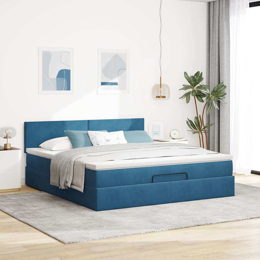 Ottoman bed met matras en LED's 160x200cm fluweel donkerblauw