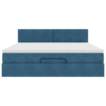 Ottoman bed met matras en LED's 160x200cm fluweel donkerblauw