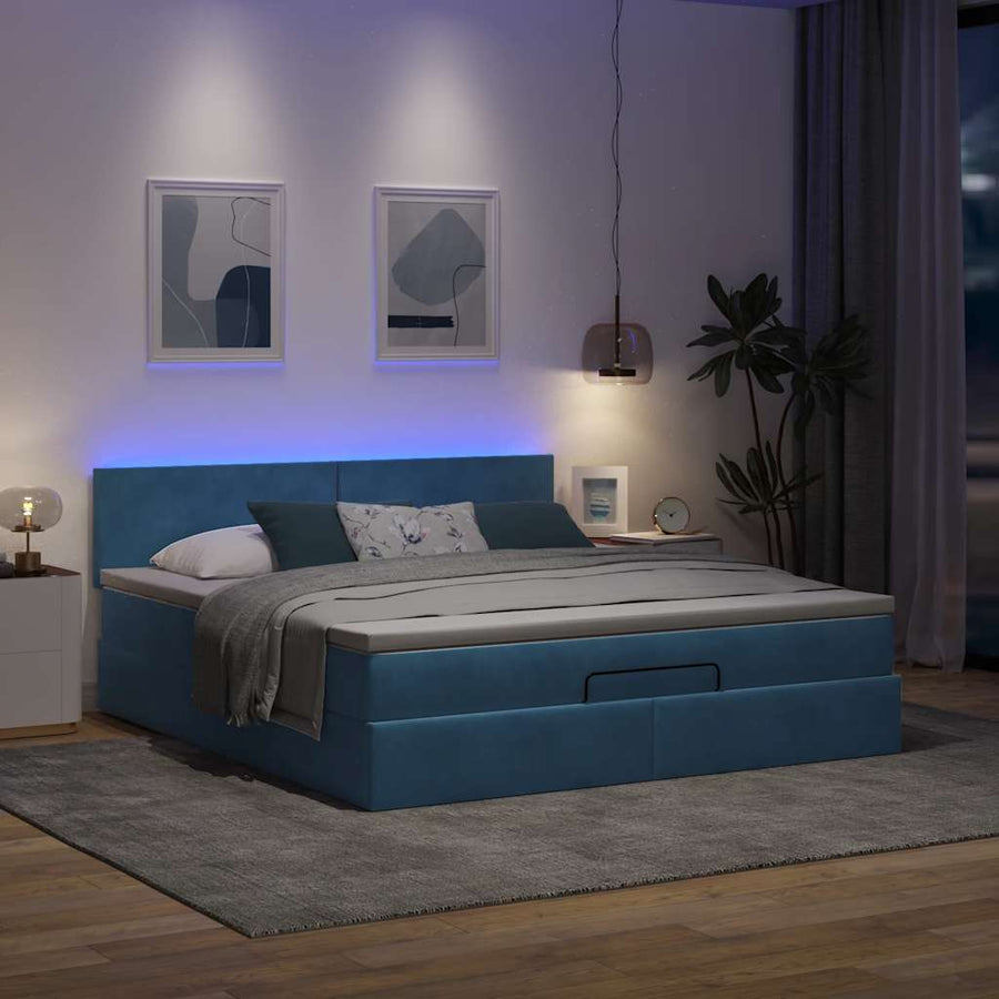 Ottoman bed met matras en LED's 160x200cm fluweel donkerblauw