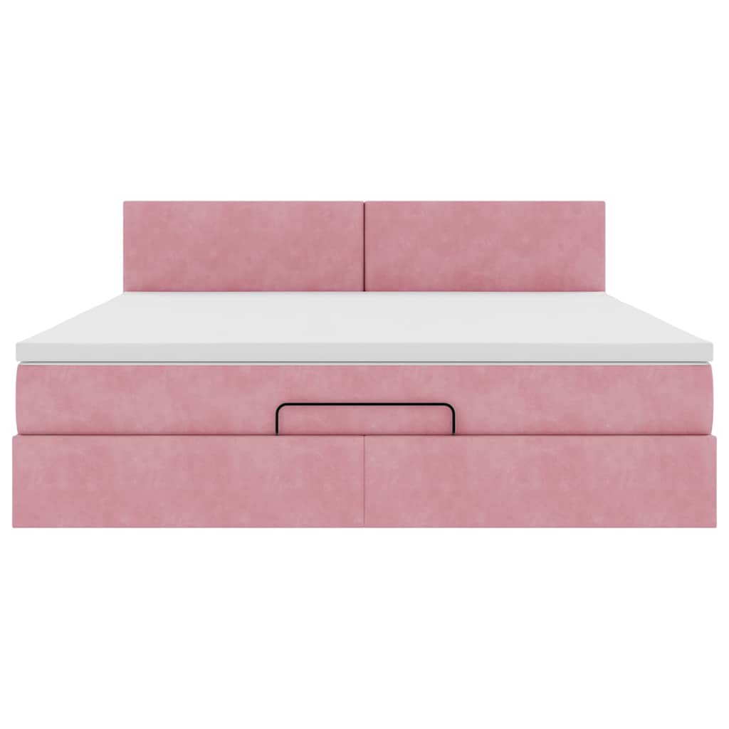 Ottoman bed met matras en LED's 160x200cm fluweel roze