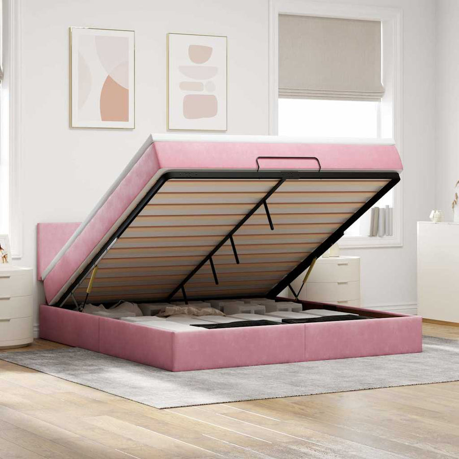 Ottoman bed met matras en LED's 160x200cm fluweel roze