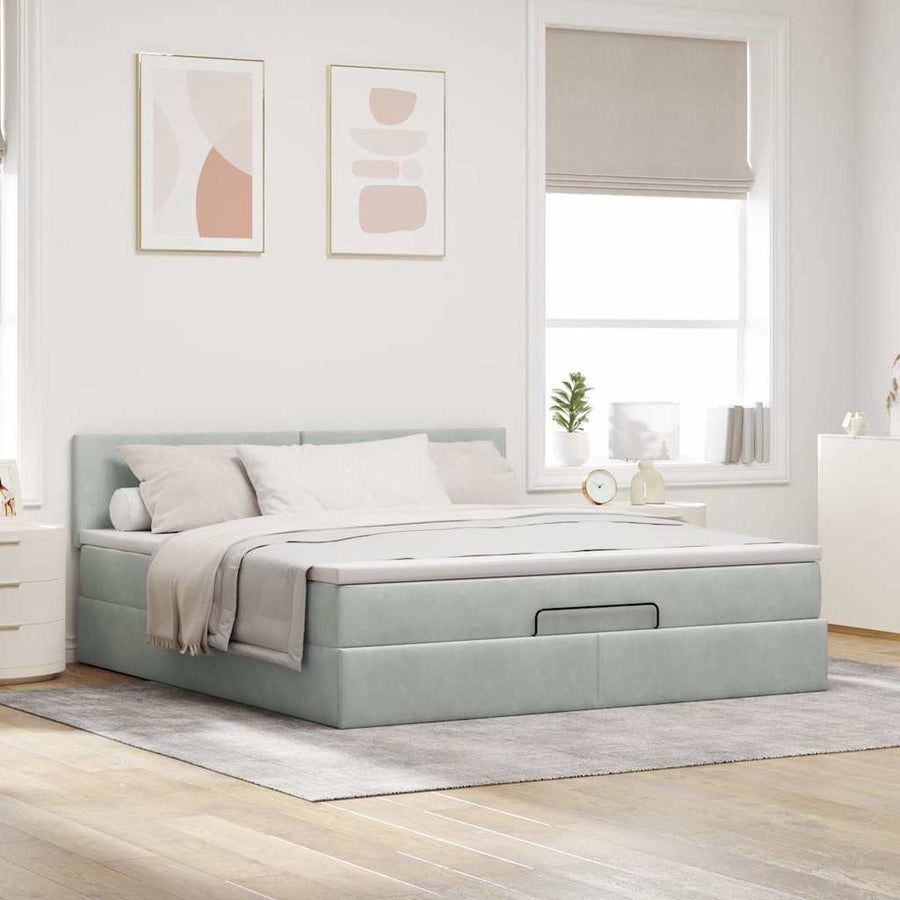 Ottoman bed met matras en LED's 180x200cm fluweel lichtgrijs