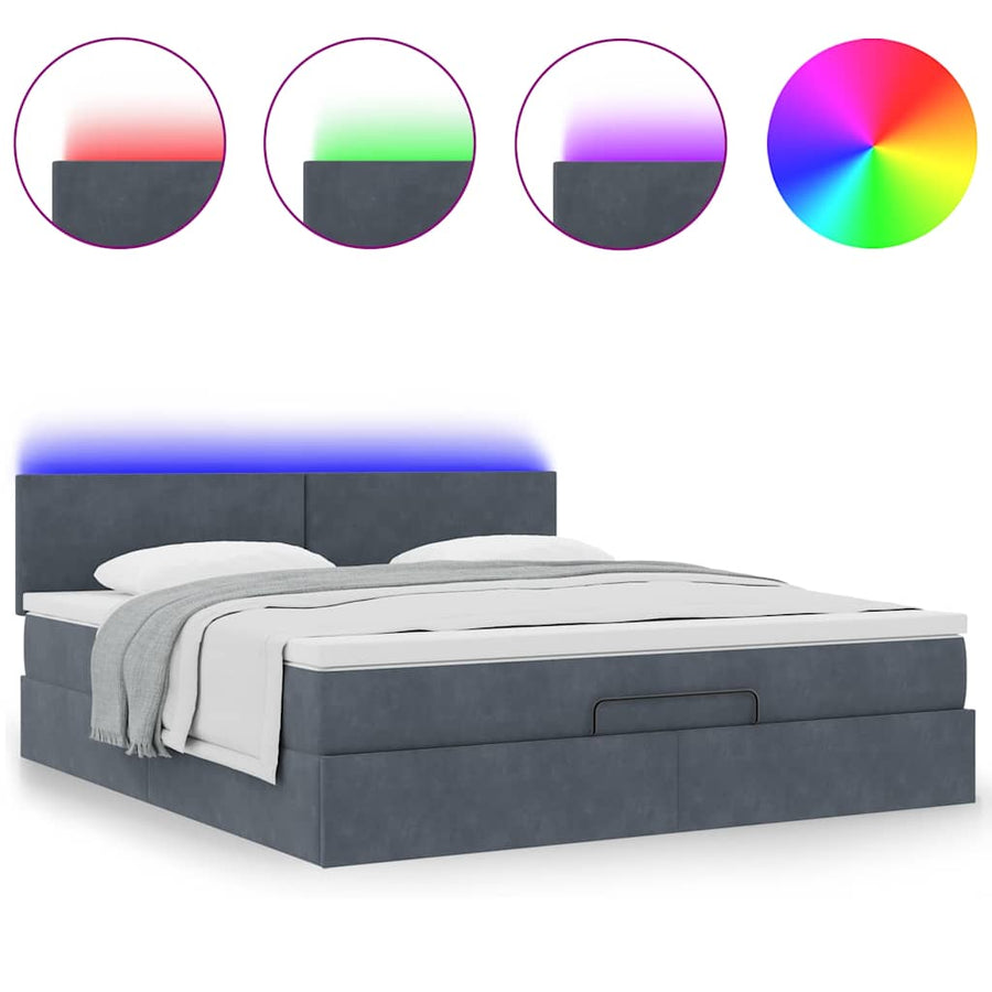 Ottoman bed met matras en LED's 180x200cm fluweel donkergrijs