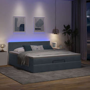 Ottoman bed 180x200cm fluweel donkergrijs met matras en LED