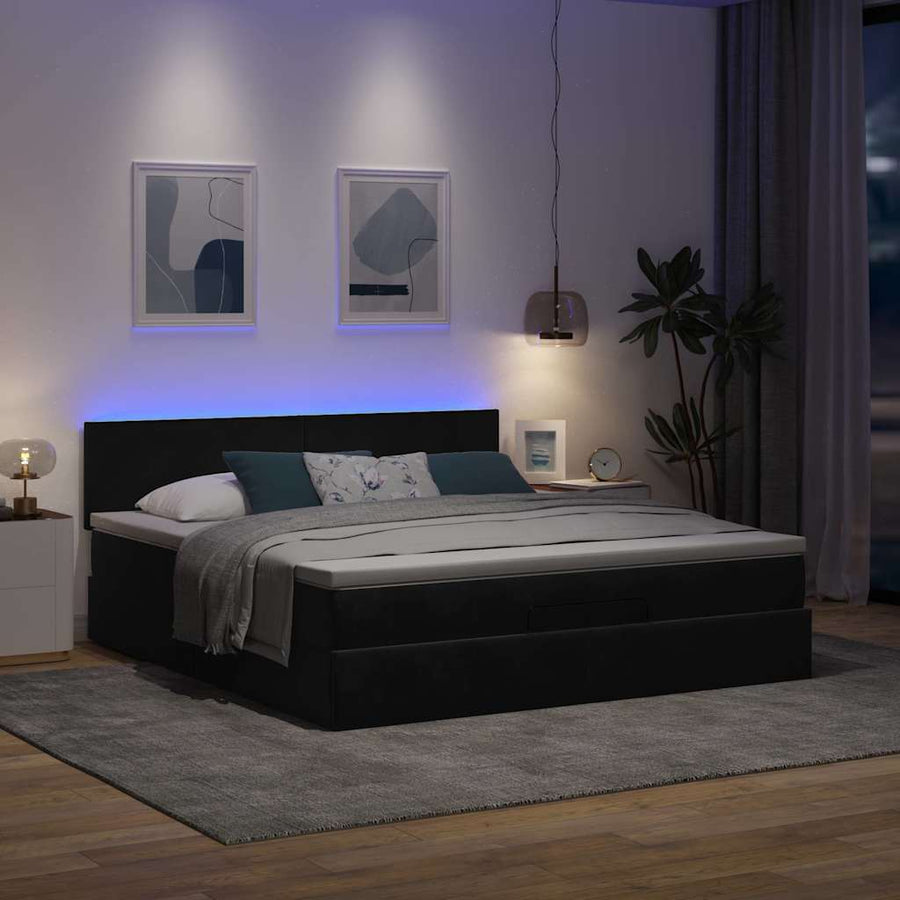 Ottoman bed met matras en LED's 180x200cm fluweel zwart