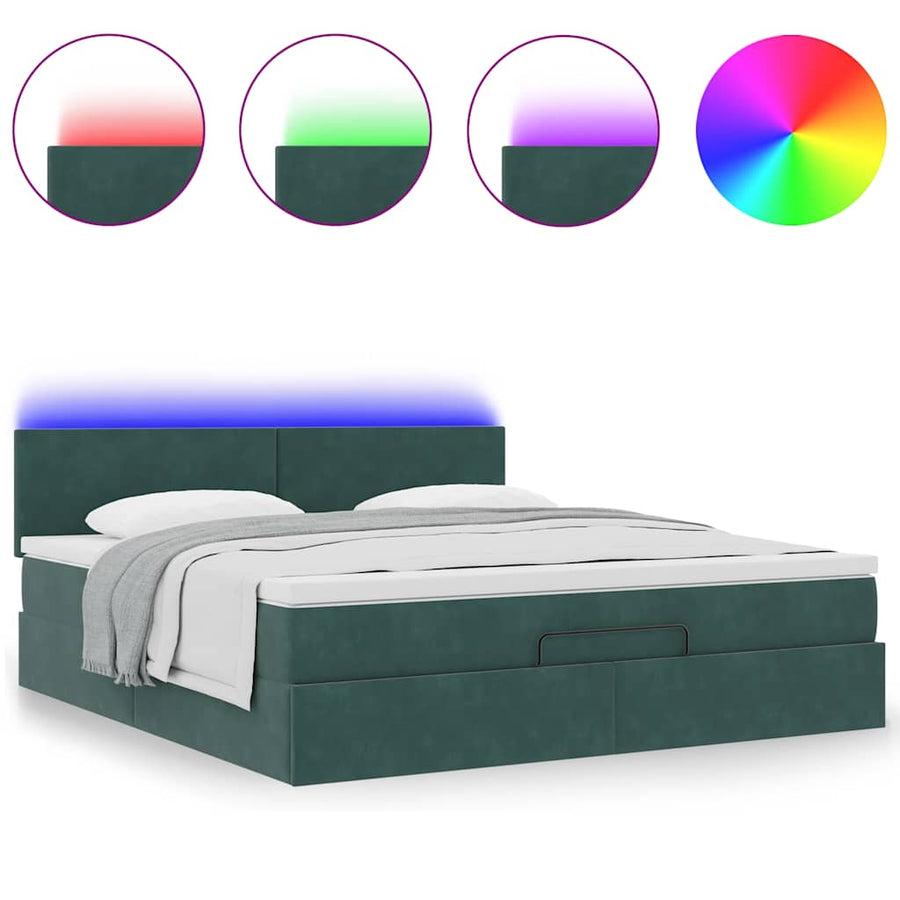 Ottoman bed met matras en LED's 180x200 cm fluweel donkergroen